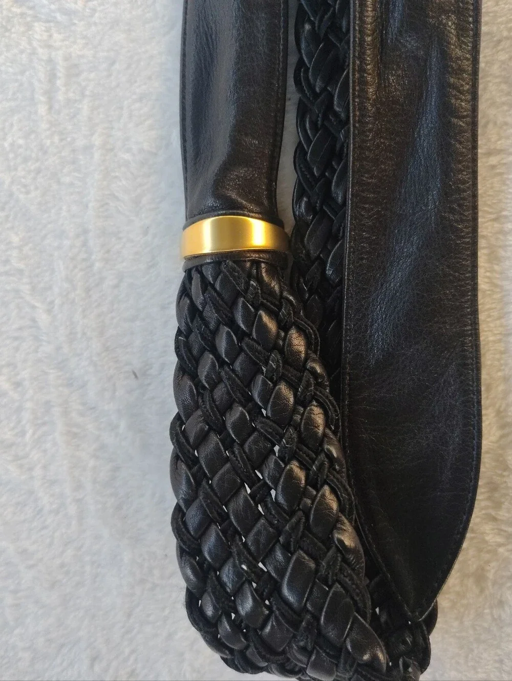 Black Braided Stretch Belt with Gold Accents - Women Accessories